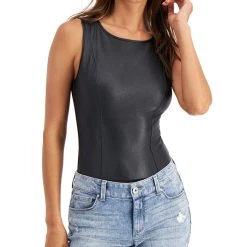 INC International Concepts Faux Leather Bodysuit, Created For Macy's