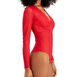 INC International Concepts So Basic Long-Sleeve Lace Mesh Bodysuit, Created For Macy's