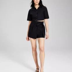 And Now This Women's Pull-On Cotton Paperbag Shorts