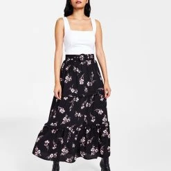 Bar III Women's Printed Belted Maxi Skirt, Created For Macy's