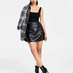 Bar III Women’s Faux-Leather Stud Mini Skirt, Created For Macy’s