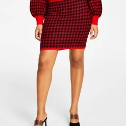 Bar III Women's Checkered Sweater Skirt, Created For Macy's