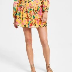 Bar III Women's Floral-Print Ruffled Pull-On Mini Skirt, Created For Macy's