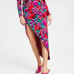 Bar III Women's Floral-Print High-Slit Pull-On Midi Skirt, Created For Macy's