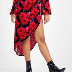 Bar III Women's Floral-Print Midi Velvet Skirt, Created For Macy's