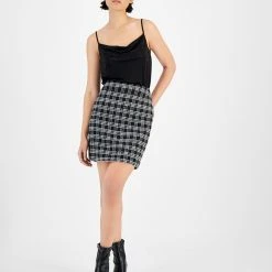 Bar III Women's Plaid Tweed High-Waist Pencil Mini Skirt, Created For Macy's