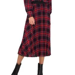 CeCe Women's Plaid Elastic-Waist Pleated Midi Skirt