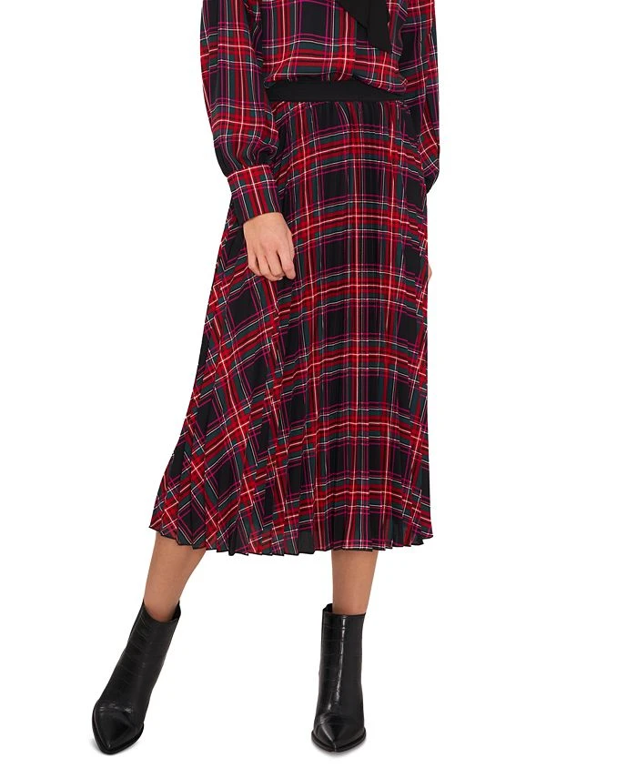 CeCe Women's Plaid Elastic-Waist Pleated Midi Skirt