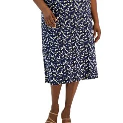 Kasper Plus Size Pull-On Midi Skirt