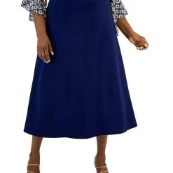 Kasper Plus Size Pull-On Midi Skirt