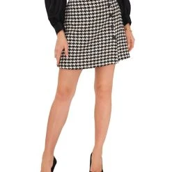 Vince Camuto Women's Faux-Button Houndstooth Mini Skirt