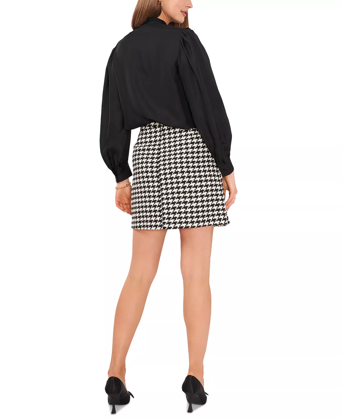 Vince Camuto Women's Faux-Button Houndstooth Mini Skirt - Image 4