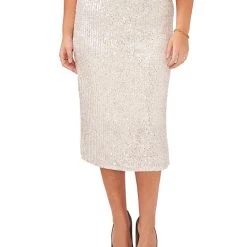 Vince Camuto Plus Size Side-Slit Pull-On Sequin Skirt