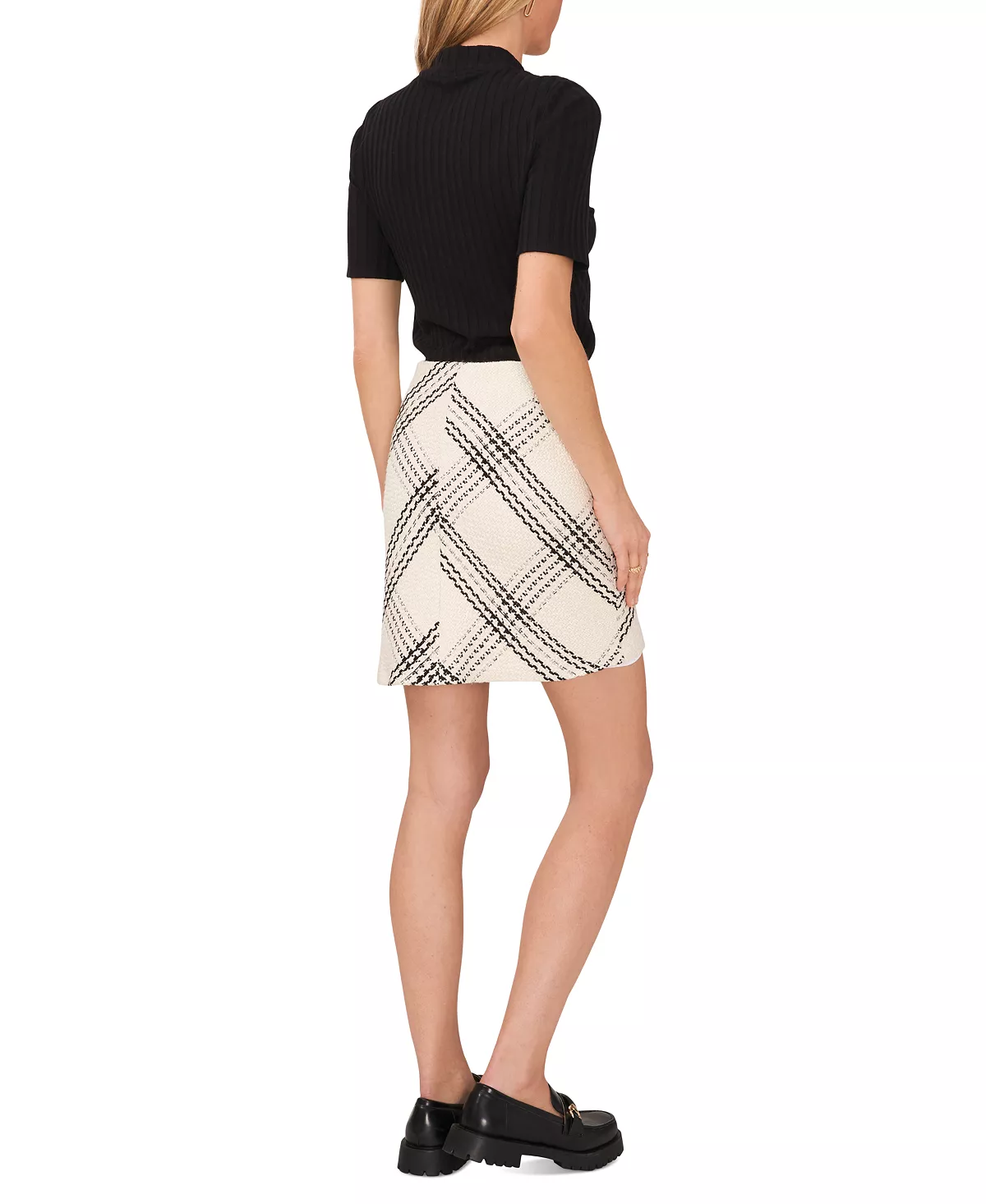 Vince Camuto Women's Textured Plaid Side-Zip Mini Skirt - Image 4