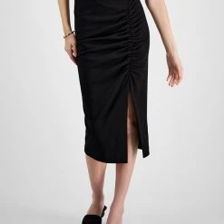 Bar III Women's Ruched Side-Slit Pull-On Skirt, Created For Macy's
