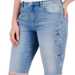 Style & Co Women's Embroidered Denim Bermuda Short, Created For Macy's