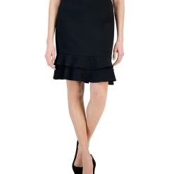 Kasper Crepe Tiered Ruffle Pencil Skirt