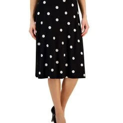 Kasper Women's Knit Polka Dot Pull-On Midi Skirt