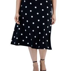 Kasper Plus Size Polka Dot-Print Midi Flared-Hem Skirt